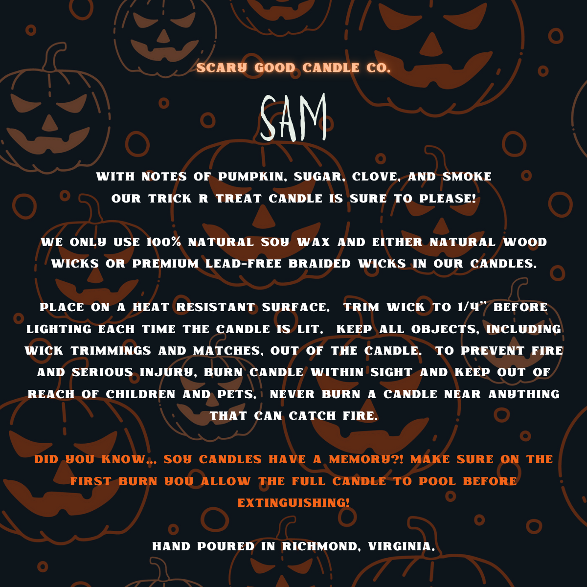 Sam - Trick 'r Treat 8 Ounce Soy Wax Candle