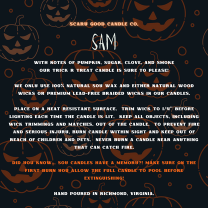 Sam - Trick 'r Treat 8 Ounce Soy Wax Candle